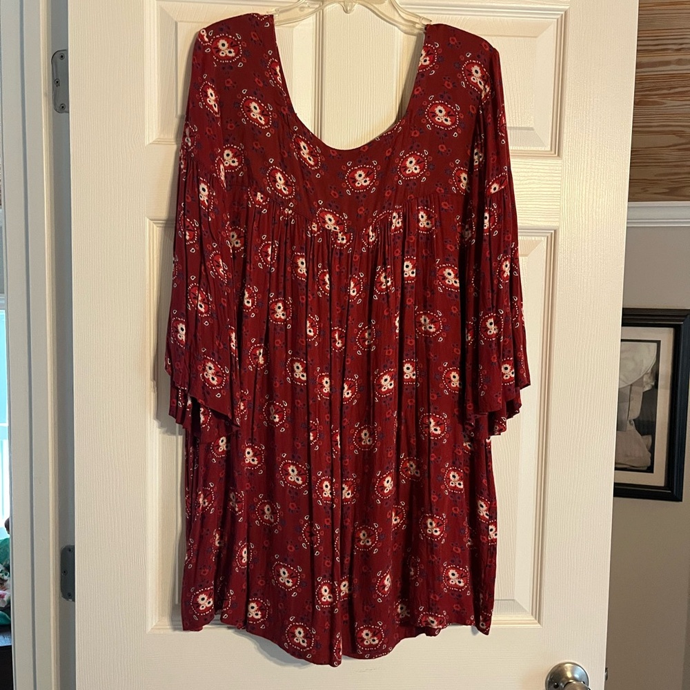 NATURAL LIFE Red Smocked 3/4 Sleeve Tunic